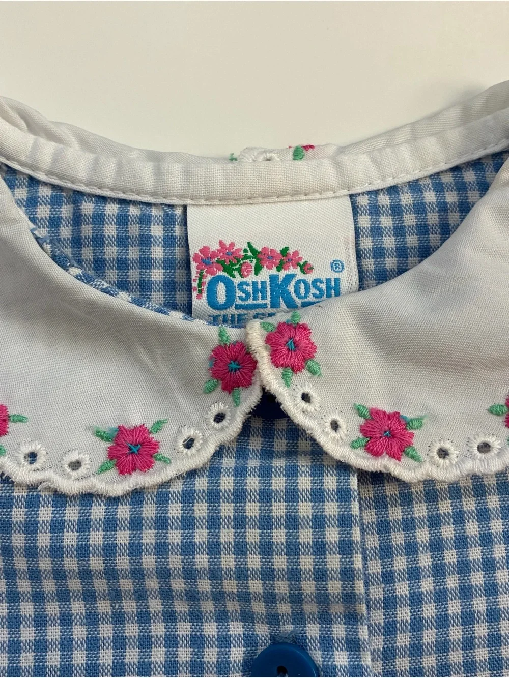 OshKosh B'gosh Blue Gingham Dress 2T~Vintage OshKosh Peter Pan Collar Dress
